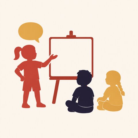 ROOTS：コーチを囲んで輪になる子どもたちのイラスト