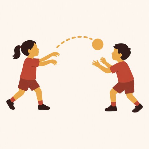 ブロック4：ボールをパスし合う子どもたちのイラスト